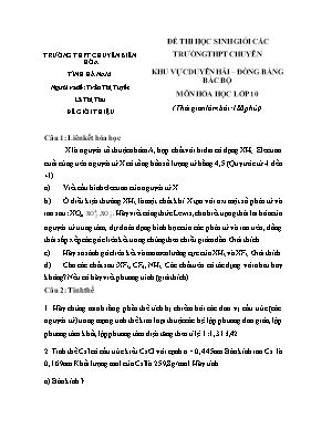 Đề thi học sinh giỏi các trường THPT chuyên khu vực duyên hải Đồng bằng bắc bộ môn Hóa học lớp 10